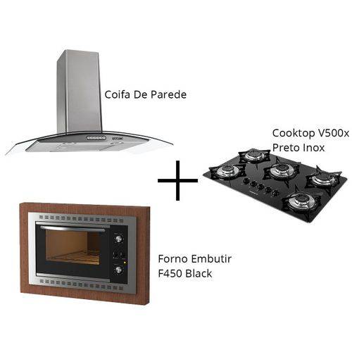 Assistência Técnica, SAC e Garantia do produto Kit Fogatti Coifa Parede 80cm + Cooktop V500x + Forno Embutir F450 Black