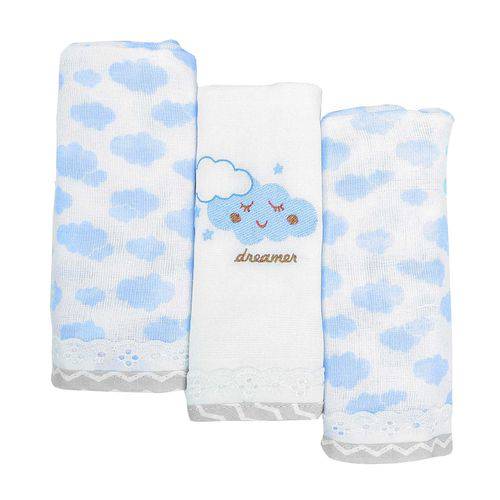 Assistência Técnica, SAC e Garantia do produto Kit 3 Fraldas com Bainha Minasrey Alvinha Nuvens Azul