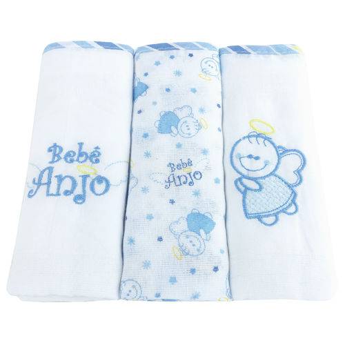 Assistência Técnica, SAC e Garantia do produto Kit 3 Fraldas Tecido Duplo Azul Bebê Anjo Minasrey