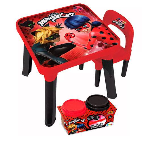 Assistência Técnica, SAC e Garantia do produto Kit Ladybug Conjunto Mesa com Cadeira e Massinha com 2 Potes - Fun Divirta-se