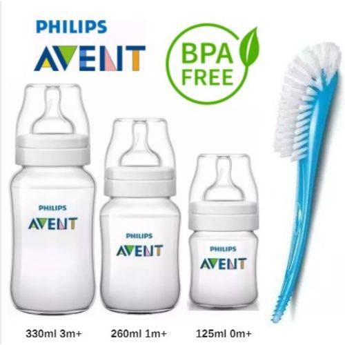 Assistência Técnica, SAC e Garantia do produto Kit 3 Mamadeiras Clássica 125 260 330 e 1 Escova Azul Philips Avent