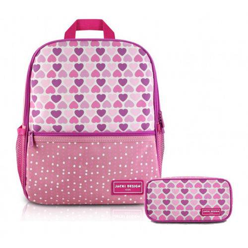 Assistência Técnica, SAC e Garantia do produto Kit Mochila Escolar Menina com Estojo Coração Rosa - Sapeka Jacki Design