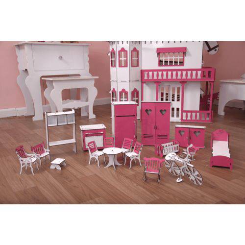 Assistência Técnica, SAC e Garantia do produto Kit MÓVEIS em Mdf com Pintura para Bonecas Estilo Barbie com 18 PEÇAS Estilo Sonhos - Darama