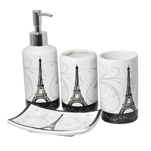 Assistência Técnica, SAC e Garantia do produto Kit para Banheiro 4 Peças Porta Sabonete Líquido Paris Preto e Branco