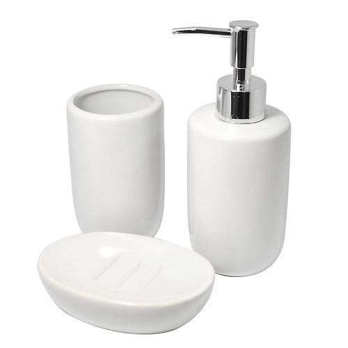 Assistência Técnica, SAC e Garantia do produto Kit para Banheiro 3 Peças Porta Sabonete Líquido Branco Liso