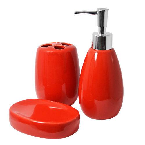 Assistência Técnica, SAC e Garantia do produto Kit para Banheiro 3 Peças Porta Sabonete Líquido Liso Vermelho