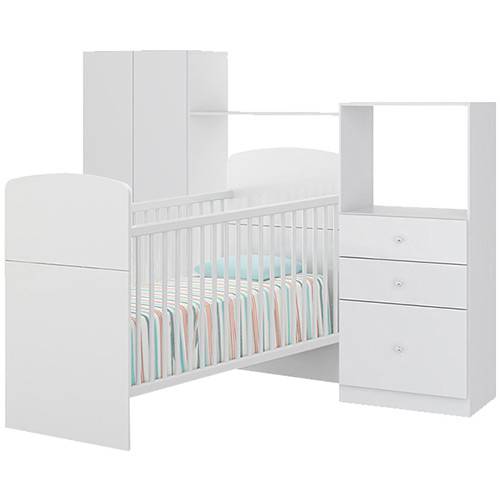 Assistência Técnica, SAC e Garantia do produto Kit Quarto Infantil com Roupeiro Cômoda e Berço 2313 Branco Brilho - Multimóveis