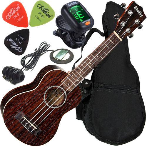 Assistência Técnica, SAC e Garantia do produto Kit Ukulele Soprano Eletroacústico Shelby By Eagle Su21r Stnt C/ Capa + Palhetas + Afinador