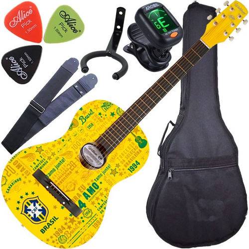 Assistência Técnica, SAC e Garantia do produto Kit Violão Acústico Aço Seleção do Brasil Amarelo Waldman