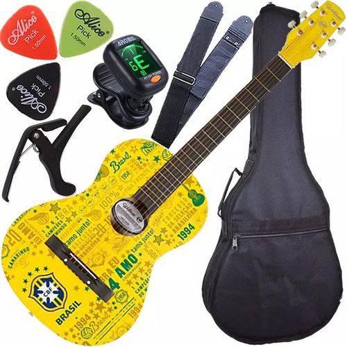 Assistência Técnica, SAC e Garantia do produto Kit Violão Acústico Waldman Uniform Amarelo Copa Cbf Brasil