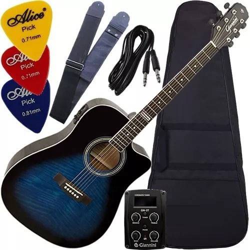 Assistência Técnica, SAC e Garantia do produto Kit Violão Giannini Folk Aço Eletroacústico Gf1d Dbb Azul