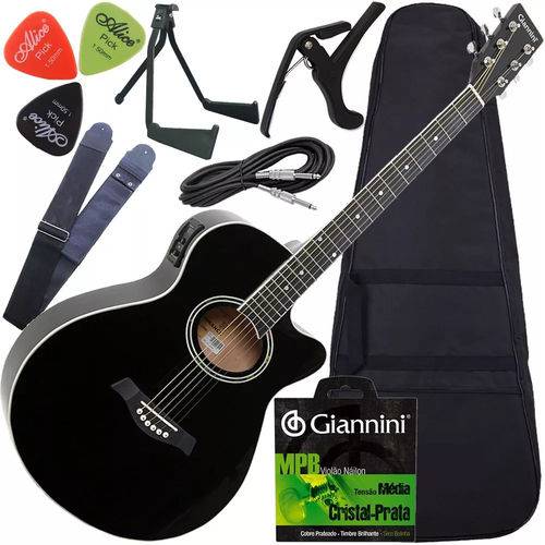 Assistência Técnica, SAC e Garantia do produto Kit Violão Folk Eletroacústico Aço Gsf1r Giannini Preto