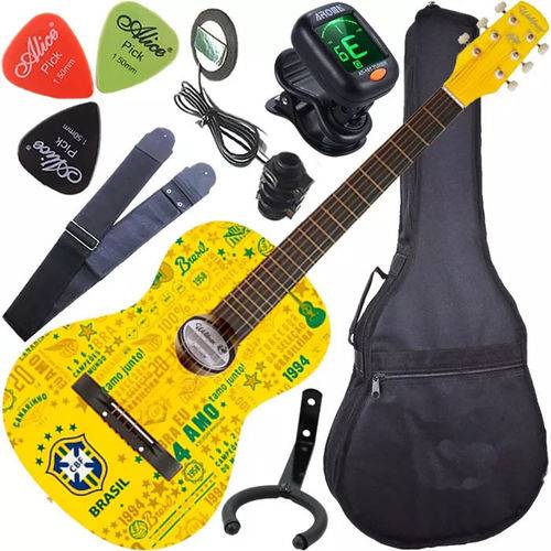 Assistência Técnica, SAC e Garantia do produto Kit Violão Waldman Eletroacústico Aço Seleção Brasil Amarelo