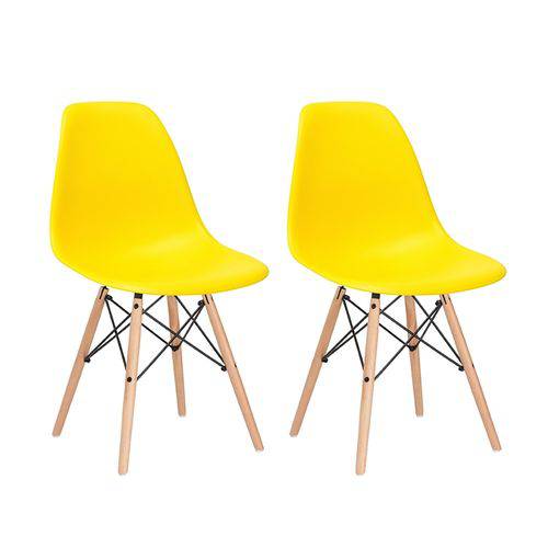 Assistência Técnica, SAC e Garantia do produto Kit - 2 X Cadeiras Charles Eames Eiffel DSW - Amarelo - Madeira Clara