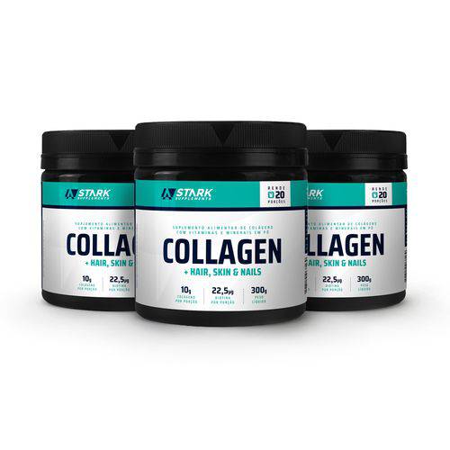 Assistência Técnica, SAC e Garantia do produto Kit 3x Collagen + Hair, Skin & Nails (300 G) - Colágeno com Vitaminas em Pó - Stark Supplements