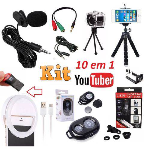 Assistência Técnica, SAC e Garantia do produto Kit Youtuber 10 em 1 Microfone de Lapela Celular + Extensão + Flash Led Anel + 2 Mini Tripé + Lentes