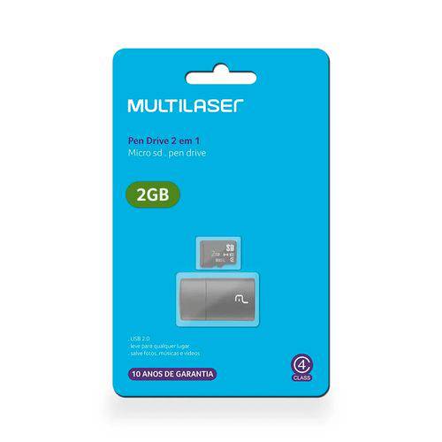 Assistência Técnica, SAC e Garantia do produto Leitor USB + Cartão de Memória Classe 4 2gb Multilaser