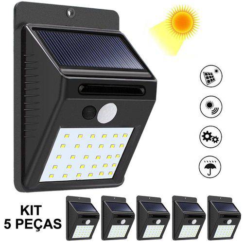 Assistência Técnica, SAC e Garantia do produto Luminária Solar Parede 30 Leds Sensor Movimento Kit 5 Peças CBRN08933