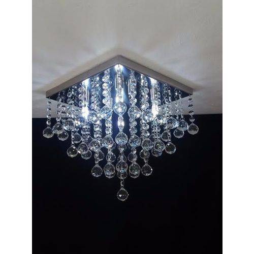 Assistência Técnica, SAC e Garantia do produto Lustre Plafon de Cristal Legítimo Corrente com Esferas - Base Fina 30x30 - Soquete G09 - Debby Artes