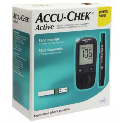 Assistência Técnica, SAC e Garantia do produto Medidor de Glicose Accu Chek Active - Kit Completo + 2 Potes de 50 Tiras Teste (110 Tiras no Total)