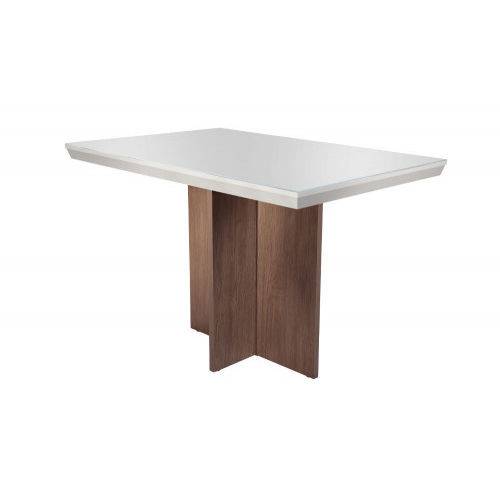 Assistência Técnica, SAC e Garantia do produto Mesa Berlim 1,20 com Tampo MDF e Vidro Canto Reto – Móveis Rufato - Café/Off White - Móveis Bom de Preço -