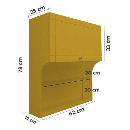 Assistência Técnica, SAC e Garantia do produto Mini Estante Armário Suspenso Prateleira para Livros Porta Basculante - Amarelo Laca