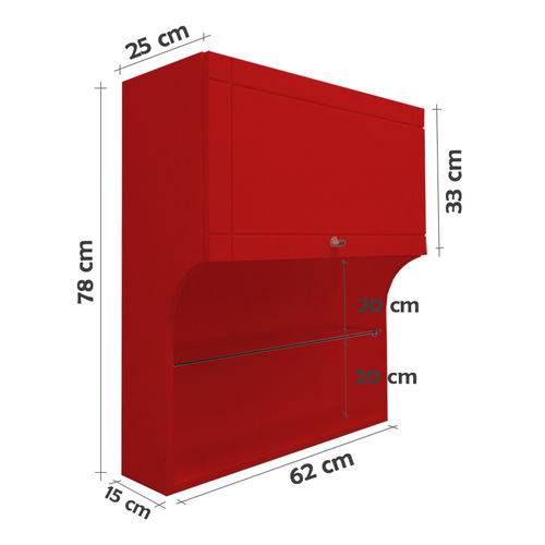 Assistência Técnica, SAC e Garantia do produto Mini Estante Armário Suspenso Prateleira para Livros Porta Basculante - Vermelho Laca