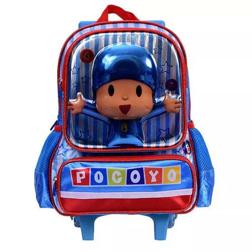 Assistência Técnica, SAC e Garantia do produto Mochila Escolar Infantil Pequena de Rodinhas e Costas Pocoyo 3d - Azul e Vermelho - Santino