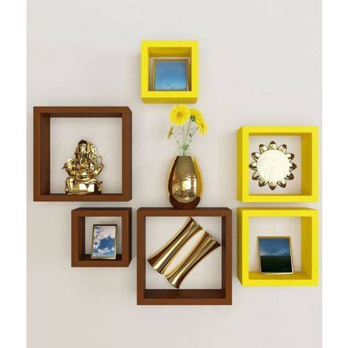 Assistência Técnica, SAC e Garantia do produto Nicho Decorativo Mdf Kit 6 Unidades - Cor Marrom e Amarelo