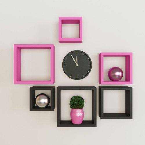 Assistência Técnica, SAC e Garantia do produto Nicho Decorativo Mdf Kit 6 Unidades - Cor Rosa e Preto