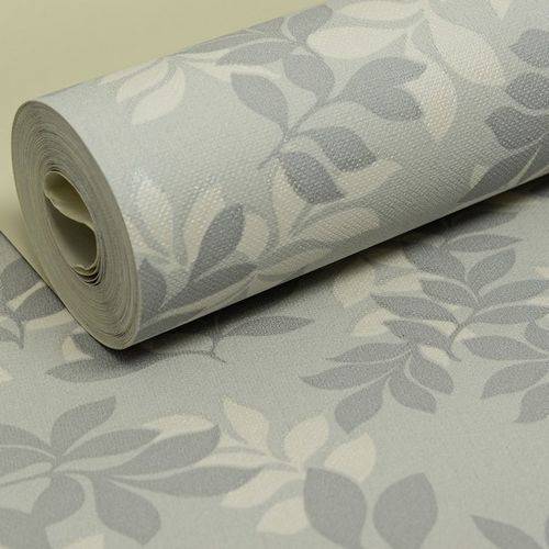 Assistência Técnica, SAC e Garantia do produto Papel de Parede Importado Vinílico Lavável Folhas Cinza Quarto Sala Decoração