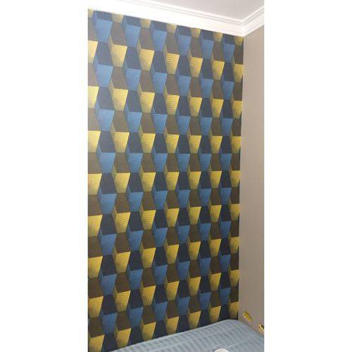 Assistência Técnica, SAC e Garantia do produto Papel de Parede Vinílico Importado Geométrico Mosaico Azul e Amarelo Decoração Sala