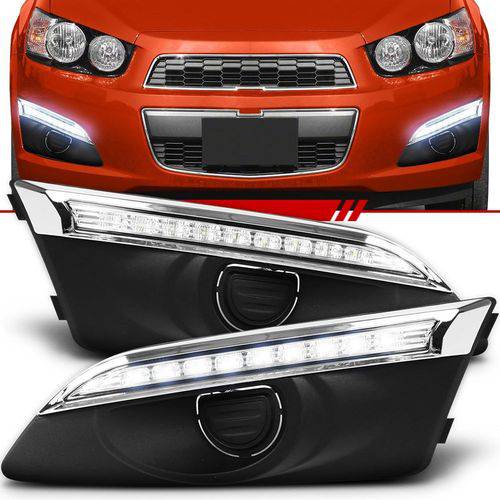 Assistência Técnica, SAC e Garantia do produto Par Moldura Grade do Milha Daylight Chevrolet Sonic 2012 2013 2014 LED Sem Furo