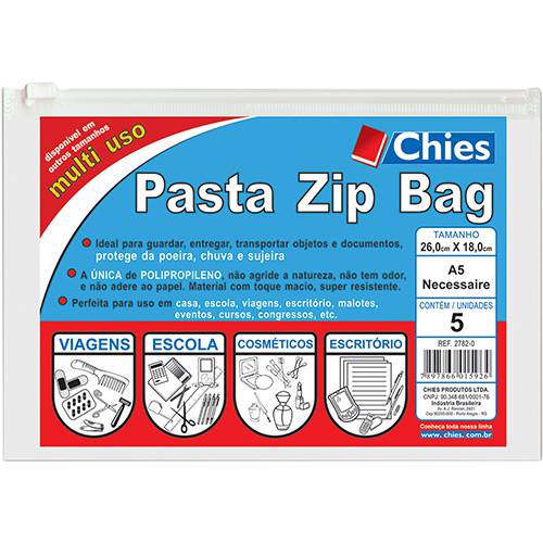 Assistência Técnica, SAC e Garantia do produto Pasta Zip Bag A5 36x18cm - Chies