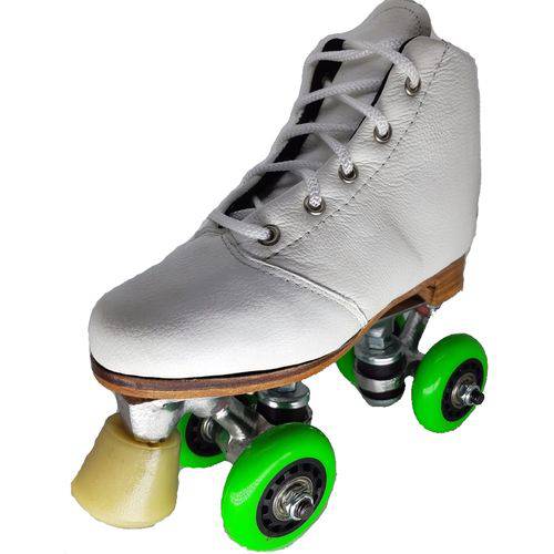 Assistência Técnica, SAC e Garantia do produto Patins Quad Line 4 Rodas Clássico Tradicional - Branco com Rodas Verdes - Patins.com.br