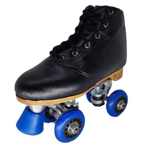 Assistência Técnica, SAC e Garantia do produto Patins Quad Line 4 Rodas Clássico Tradicional - Preto com Rodas Azuis - Patins.com.br