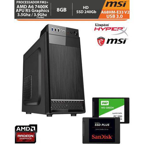 Assistência Técnica, SAC e Garantia do produto Pc Gamer Basic Amd Apu A6 7400k 3.9ghz Radeon R5 Memória Ddr3 8gb + HD Ssd 240gb + Acessórios