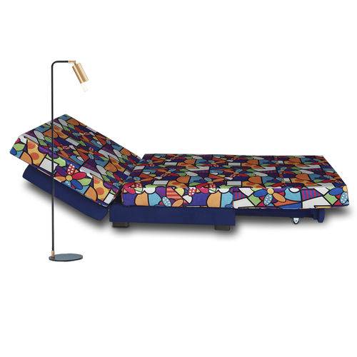 Assistência Técnica, SAC e Garantia do produto Poltrona Cama de Solteiro Reclinável MOVA - Poltrona Selu que se Transforma em Sofá Cama - Cor Romero Brito com Sarja Azul