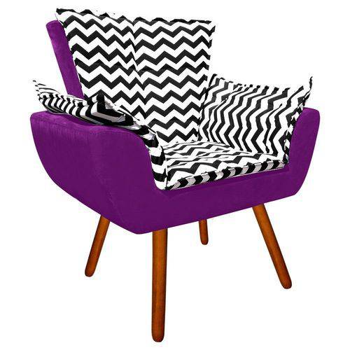 Assistência Técnica, SAC e Garantia do produto Poltrona Decorativa Opala Suede Composê Estampado Zig Zag Preto D80 e Suede Roxo - D'Rossi