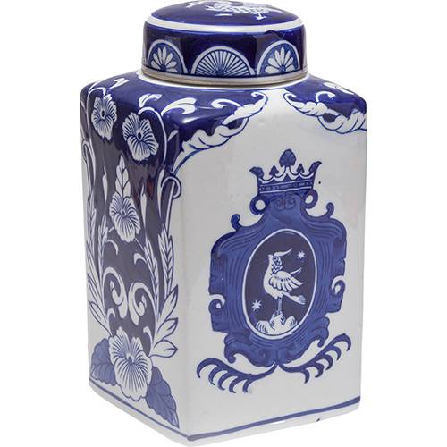 Assistência Técnica, SAC e Garantia do produto Potiche Ornamental de Cerâmica com Tampa Blue And White Azul - Prestige