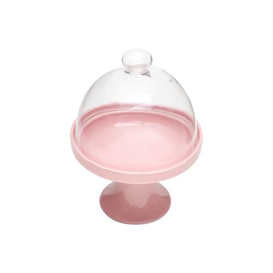 Assistência Técnica, SAC e Garantia do produto Prato com Pé Cor de Rosa Claro, de Porcelana com Tampa de Vidro 14X14X19cm