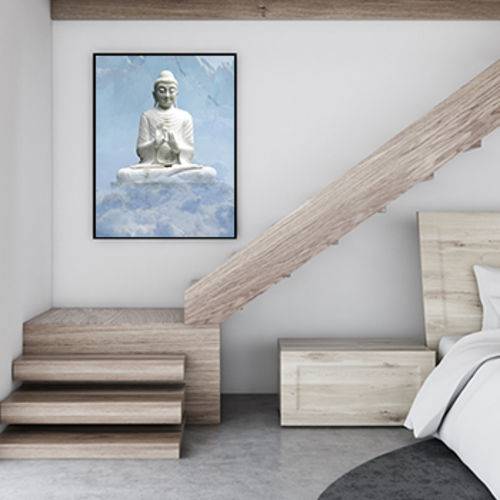 Assistência Técnica, SAC e Garantia do produto Quadro 65x50 com Moldura Buda Meditação Zen Azul Decorativo Interiores - Decorativa