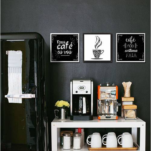 Assistência Técnica, SAC e Garantia do produto Quadro com Moldura Kit 90x30 Café Coffee Cozinha Bebida 3 Peças - Decorativo Preto e Branco