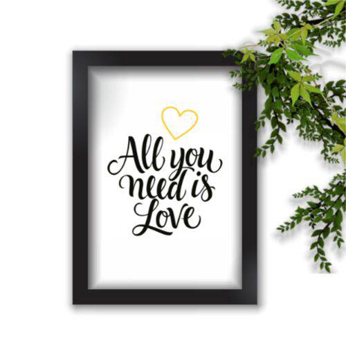 Assistência Técnica, SAC e Garantia do produto Quadro Decorativo Beatles All You Need Fundo Branco Coração Contorno Amarelo