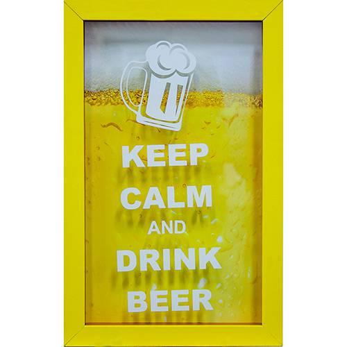 Assistência Técnica, SAC e Garantia do produto Quadro Keep Calm Beer Porta-Tampinhas Amarelo 17x27x3cm - Kapos