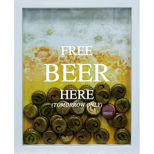 Assistência Técnica, SAC e Garantia do produto Quadro Porta-Tampinhas Branco Free Beer 22x27x3cm - Kapos