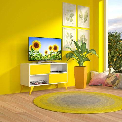 Assistência Técnica, SAC e Garantia do produto Rack para Tv Até 42" Branco e Amarelo Vivva Multivisão