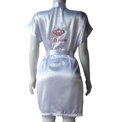Assistência Técnica, SAC e Garantia do produto Robe Cetim Feminino Branco Bordado Noiva com Coroa Cor Rosa Pink