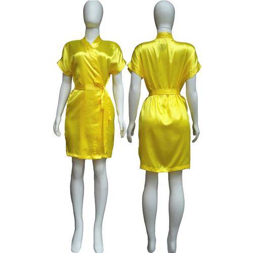 Assistência Técnica, SAC e Garantia do produto Robe Cetim Feminino Noiva Madrinha Dormir Roupão Adulto Amarelo Ref 401