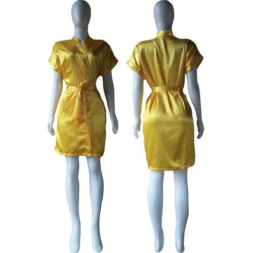 Assistência Técnica, SAC e Garantia do produto Robe de Cetim Roupão Feminino Noiva Madrinha Dormir Acetinado Amarelo Dourado Ref 401